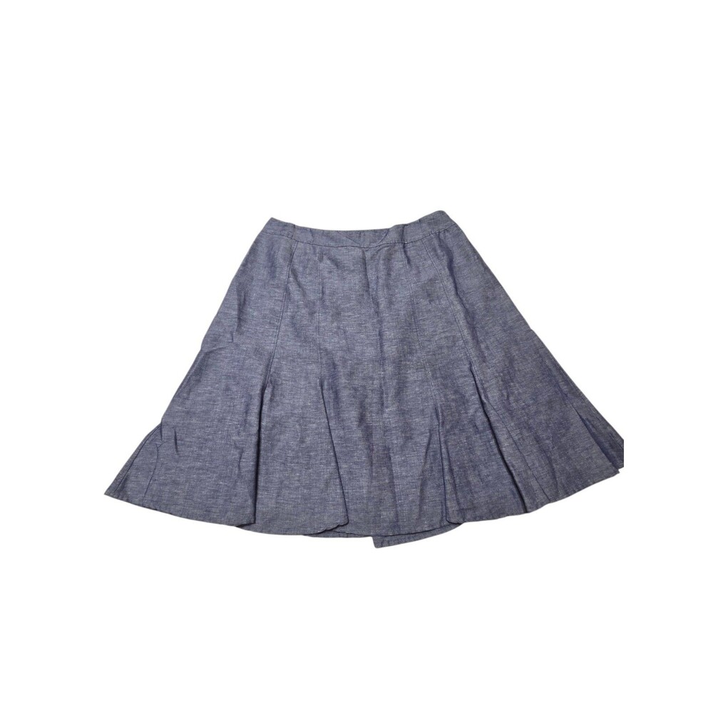 Coldwater Creek Linen Blend Side Zip Midi Skirt Plus Size 1X Blue Flare K161